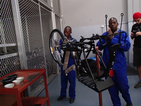 Building up bikes in Lusaka, Zambia